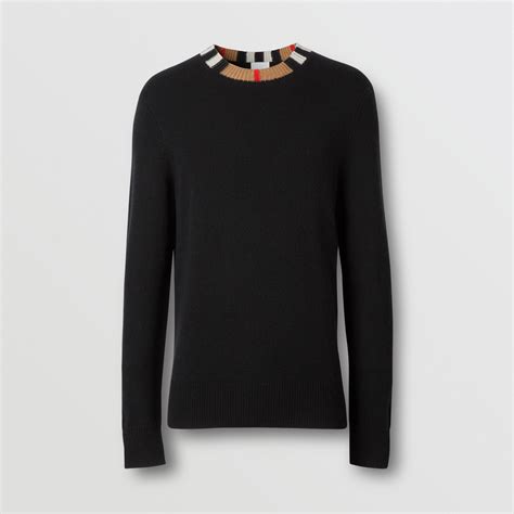 burberry icon stripe trim cashmere sweater|Stripe Collar Cashmere Sweater in Black .